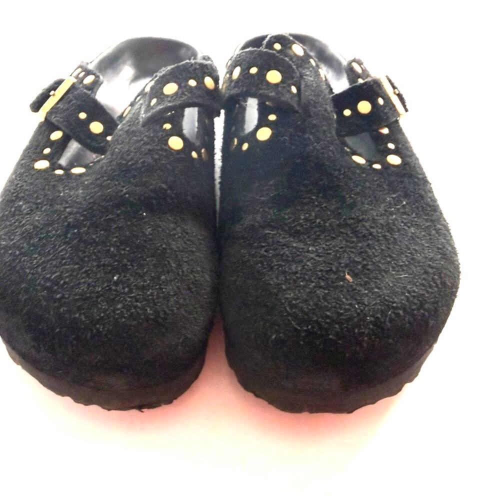 Birkenstock Boston Clog Rivets Black Suede Ltd. Ed. Size 40 Narrow Leather Bed - Picture 5 of 9